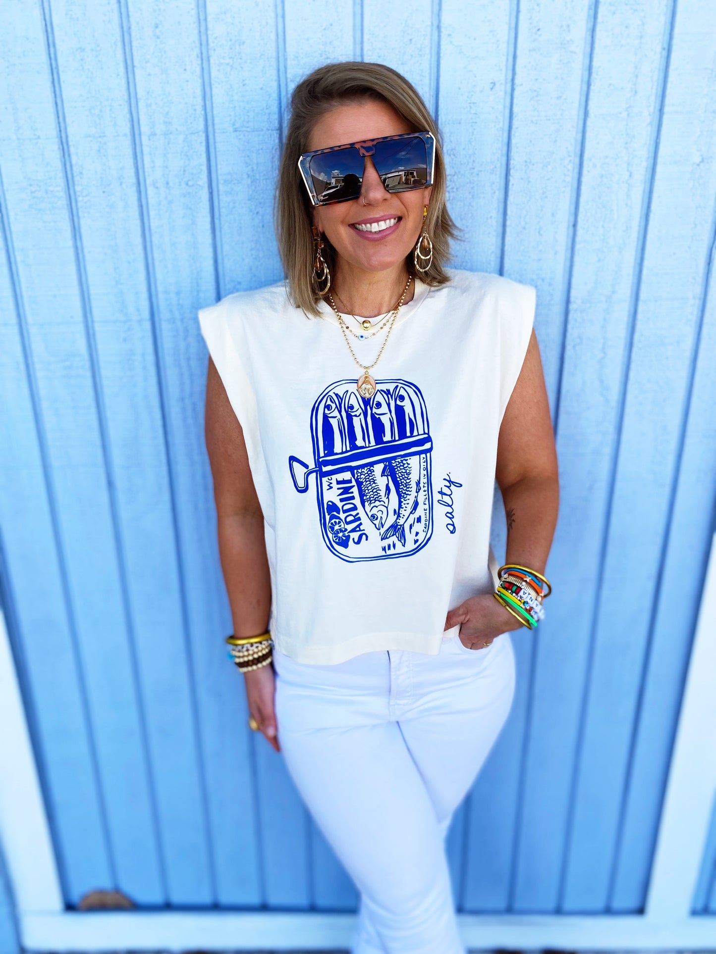 Salty Sardines Vintage Cropped Muscle Tank-