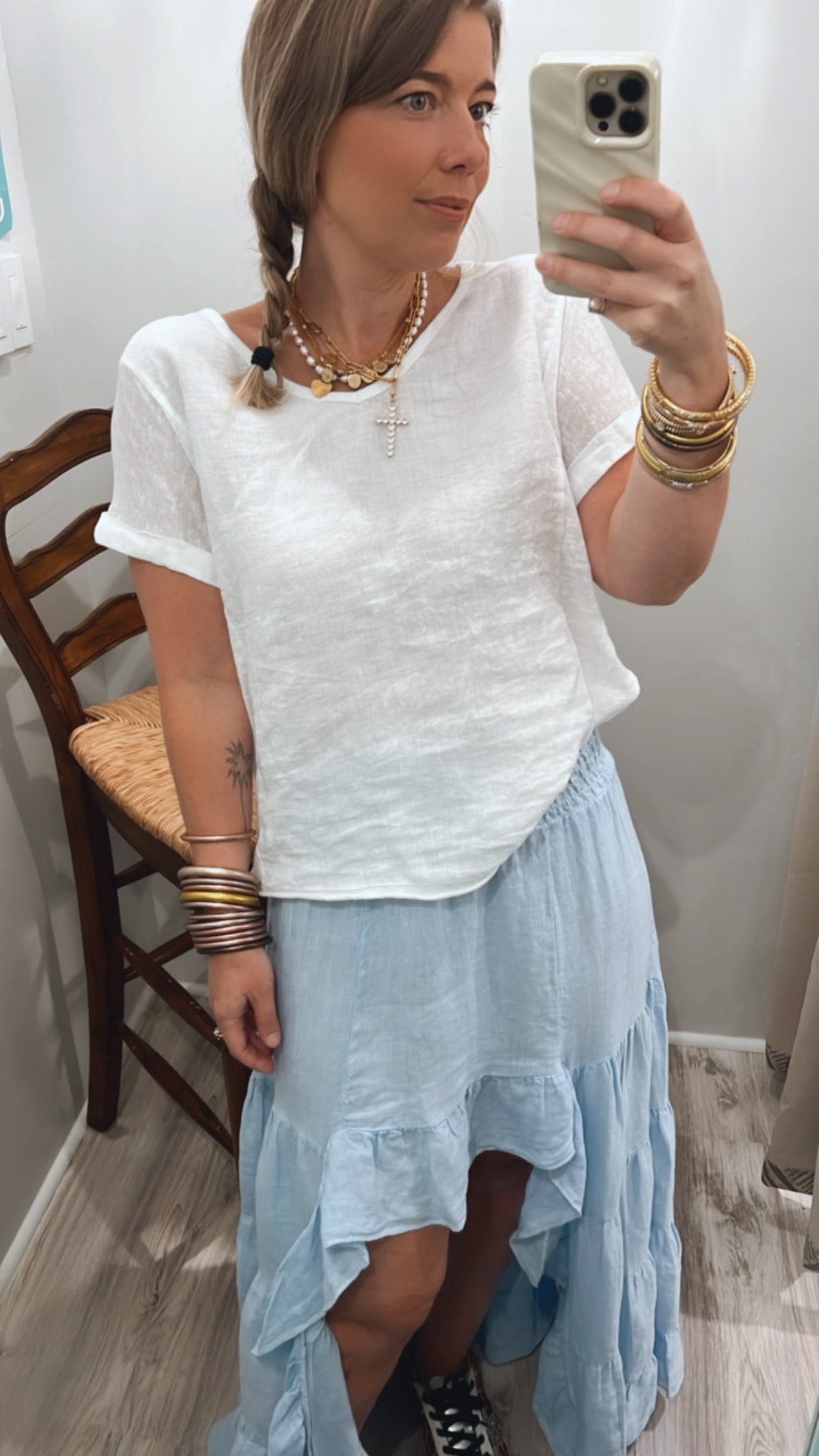 Suzanne V Neck Tee in White