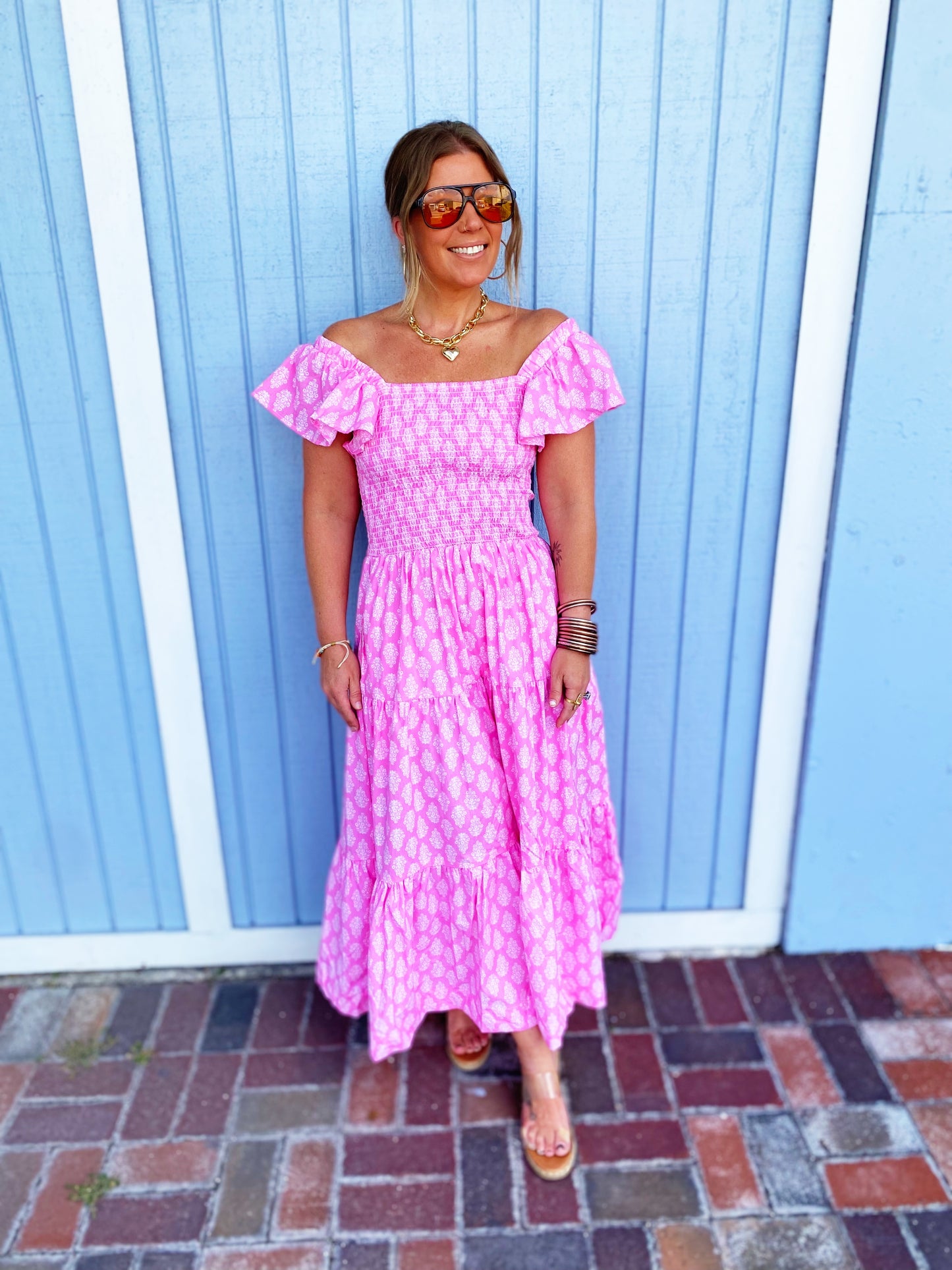 Pink Block Flutter Sleeve