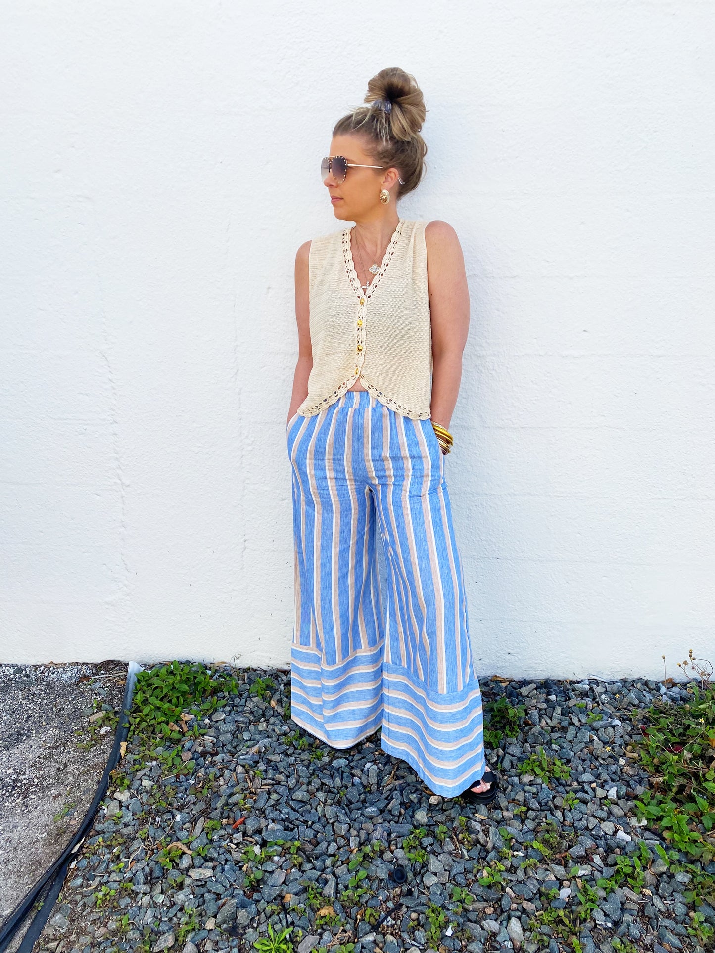 Crochet Trim Button Down Sweater Vest