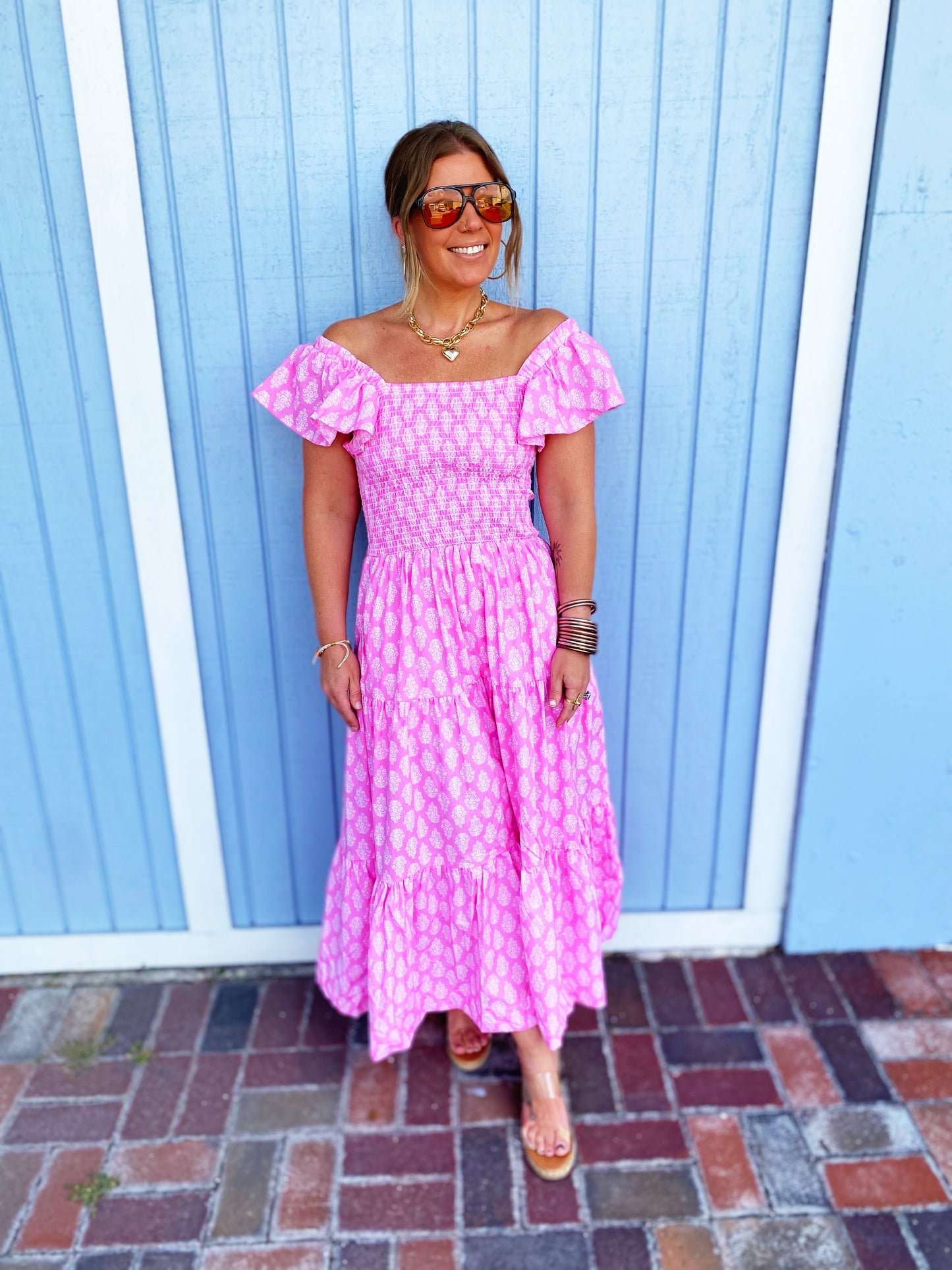 Pink Block Flutter Sleeve