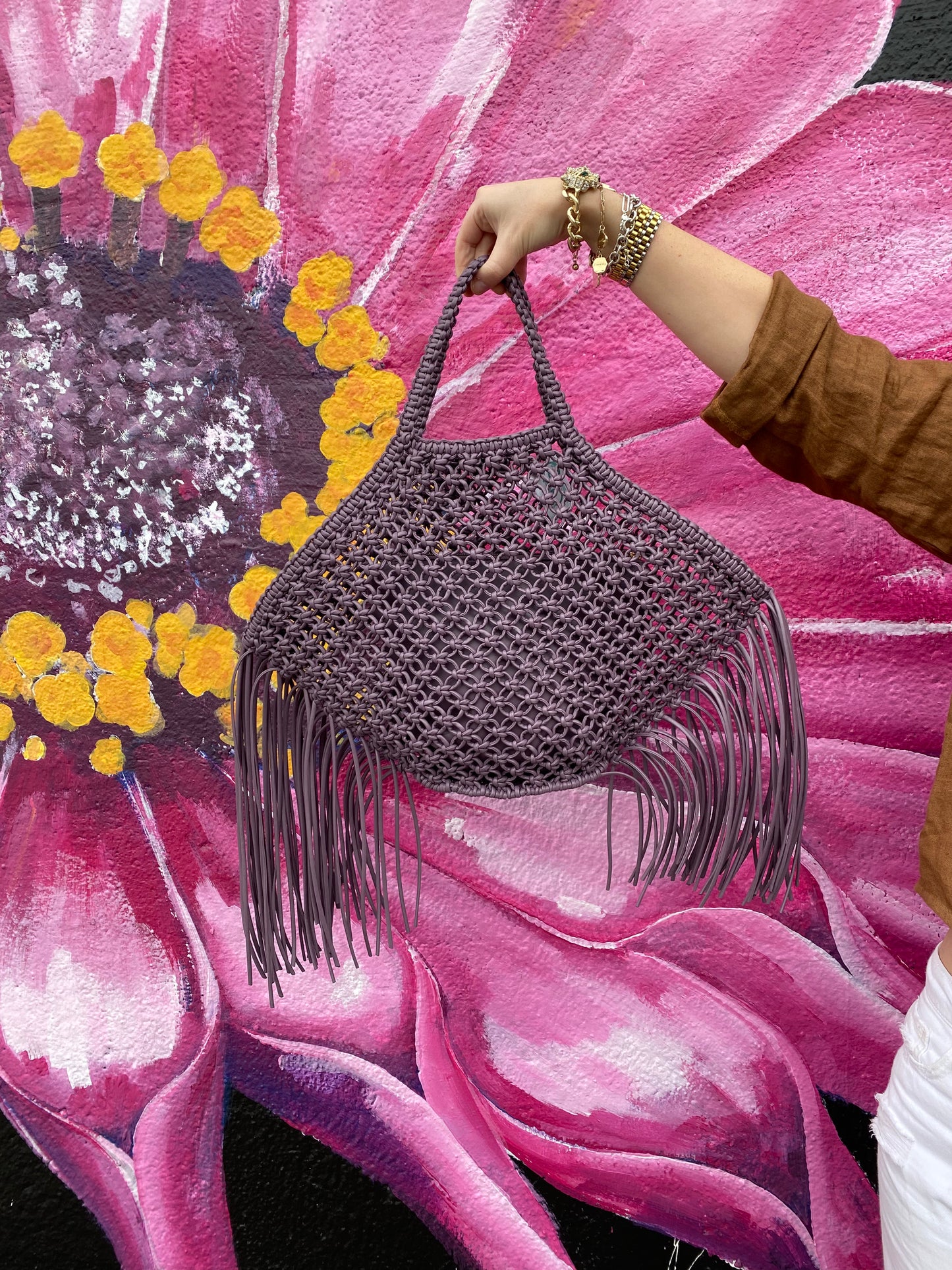 Purple fringe bag