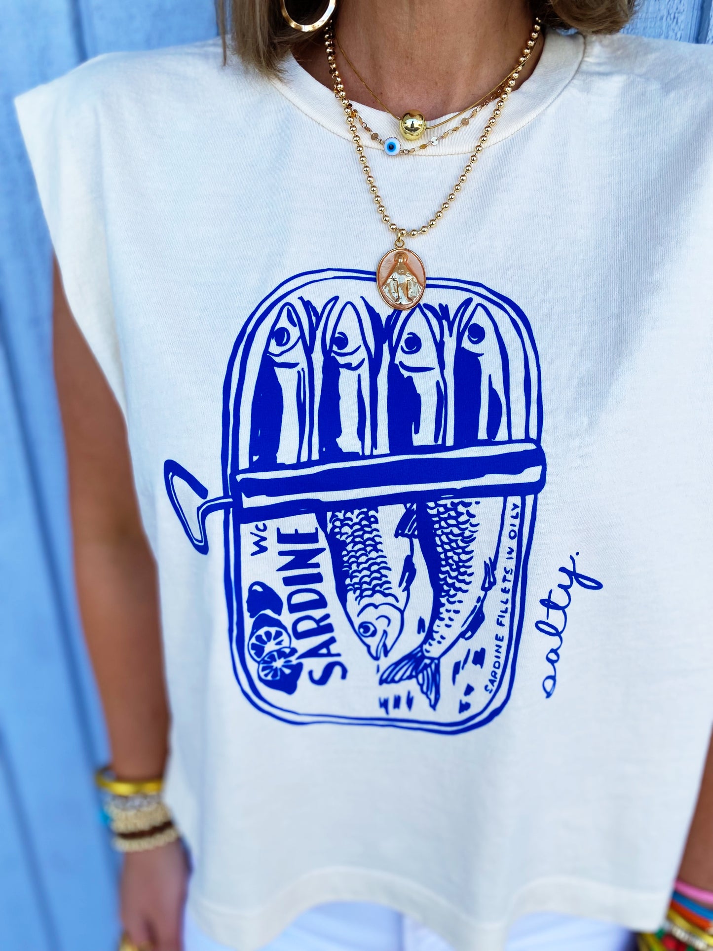 Salty Sardines Vintage Cropped Muscle Tank-