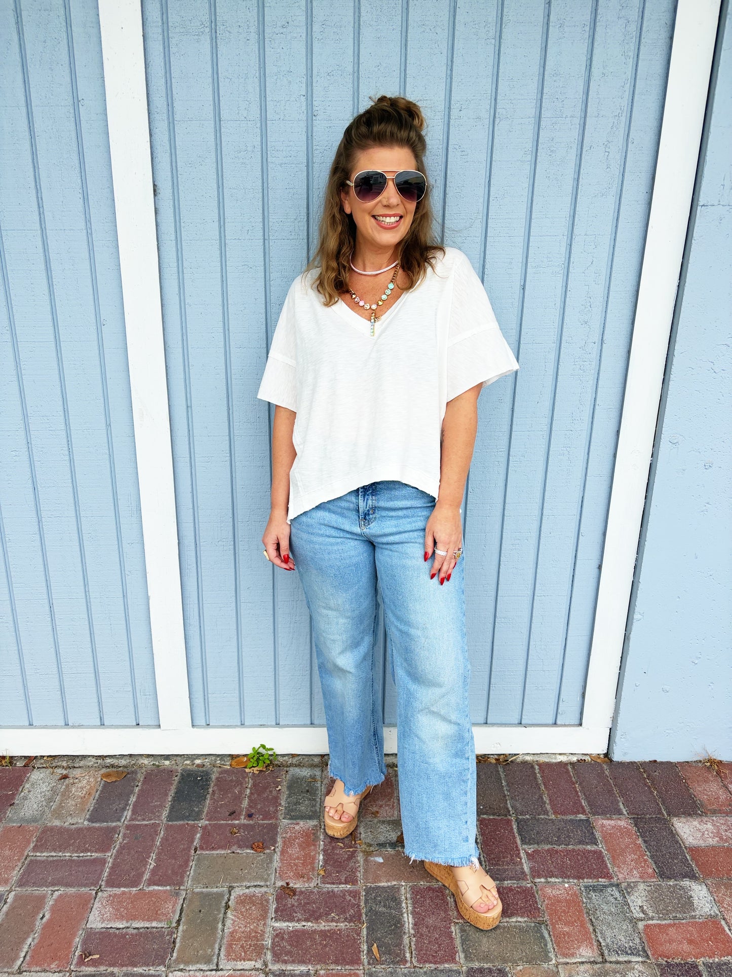Oversized V-neck Short Sleeve Top