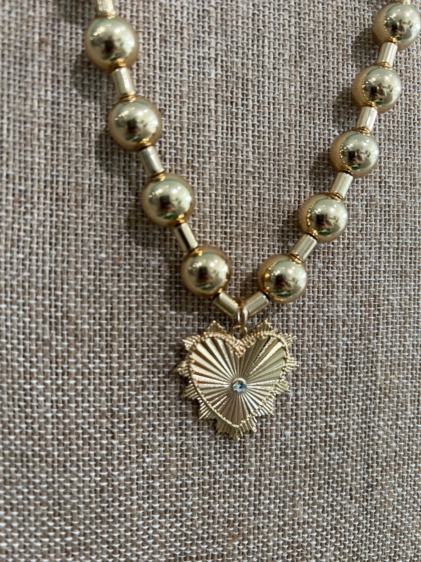 Gold Ball Spike Heart Necklace