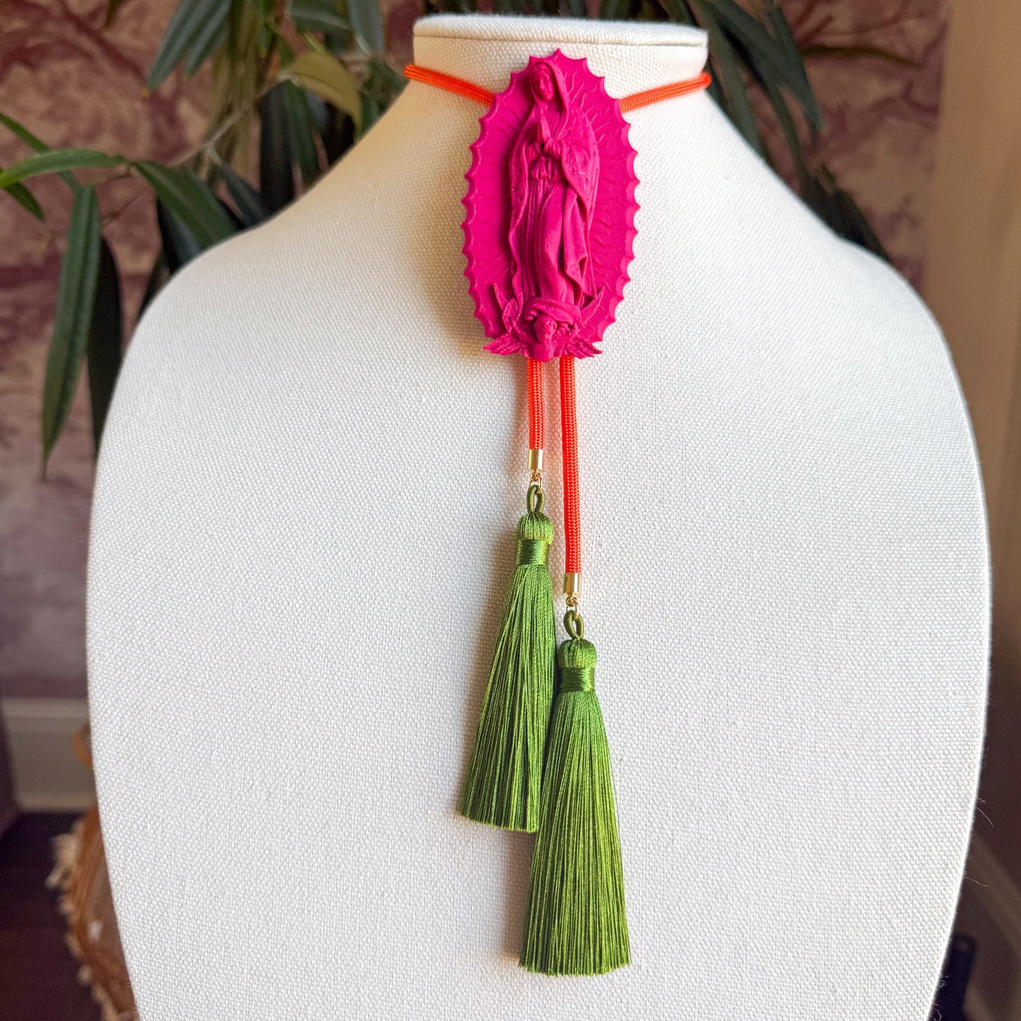 Our Lady of Glitterati Bolo Raspberry Pink with Solar Orange & Olive
