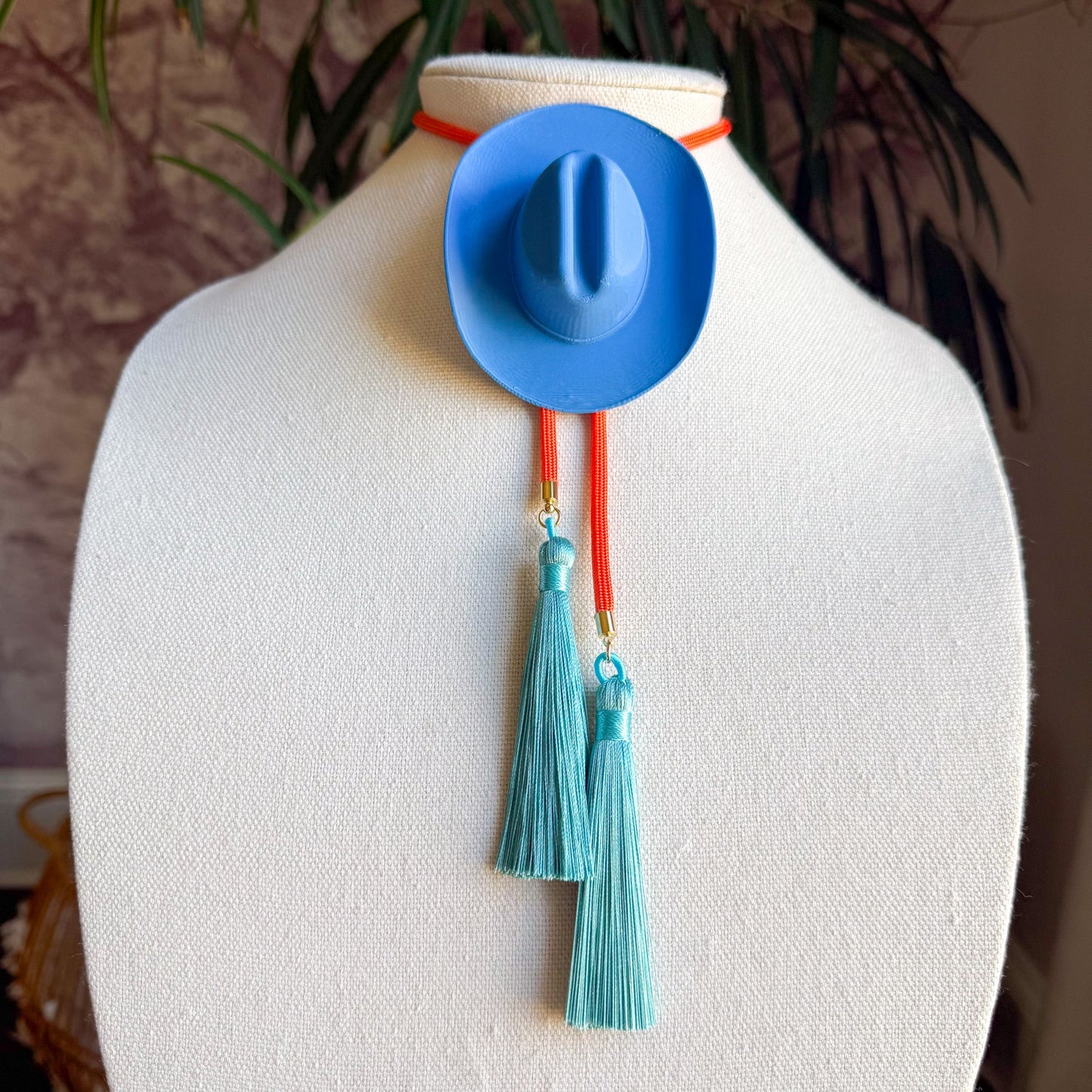 Cowboy Hat Bolo Ocean Blue with Burnt Orange & Lagoon Blue