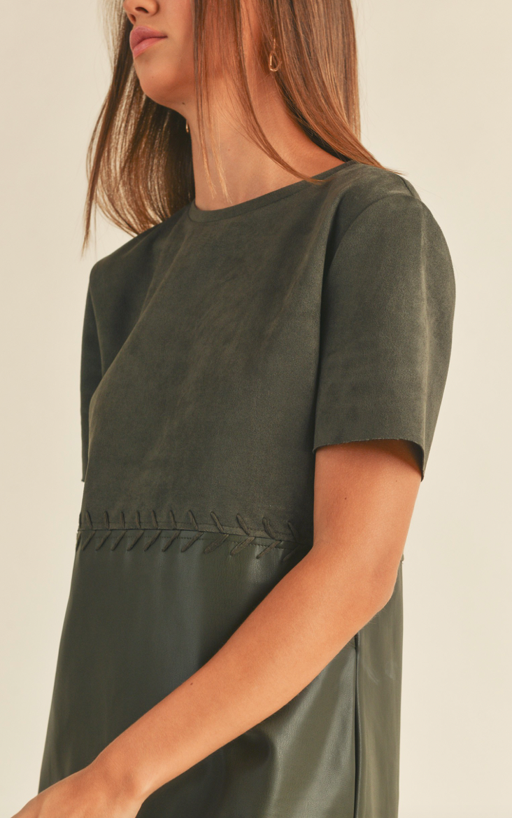 Faux Leather Suede Combo Dress