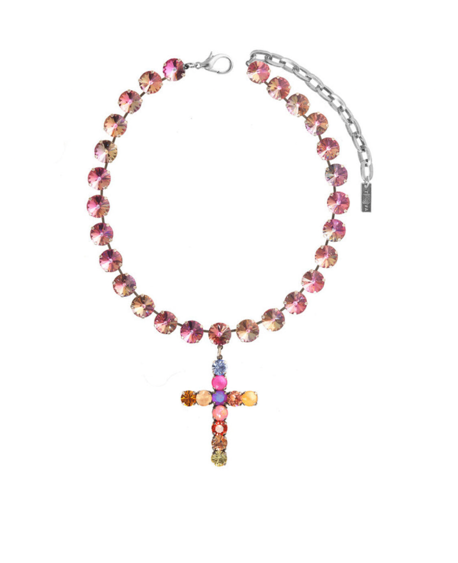Donatella Pink Necklace in Antique Silver