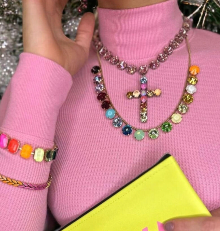 Donatella Pink Necklace in Antique Silver