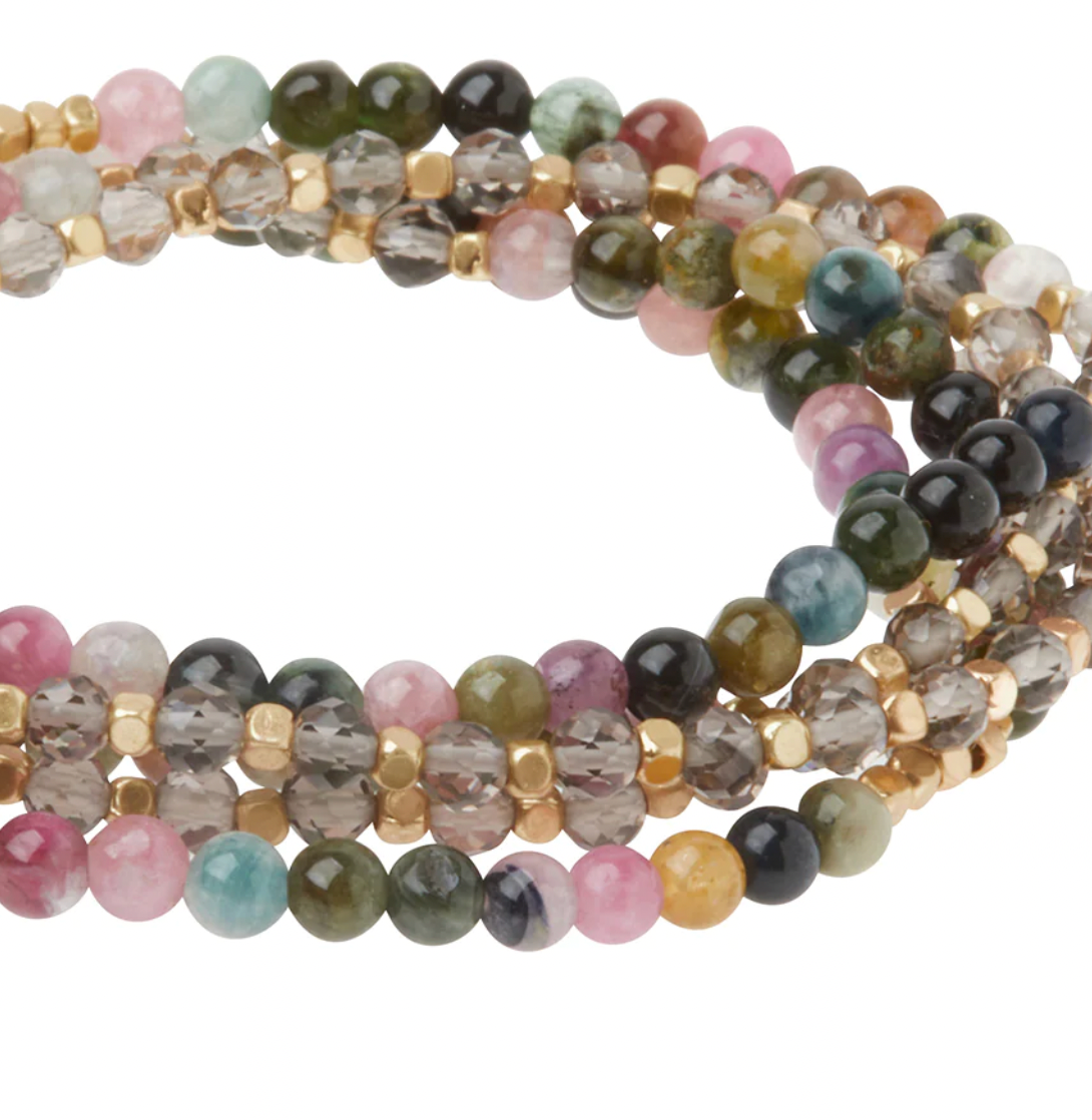 Stone Duo Wrap Bracelet/Necklace/Pin - Tourmaline & Smoky Quartz SA005