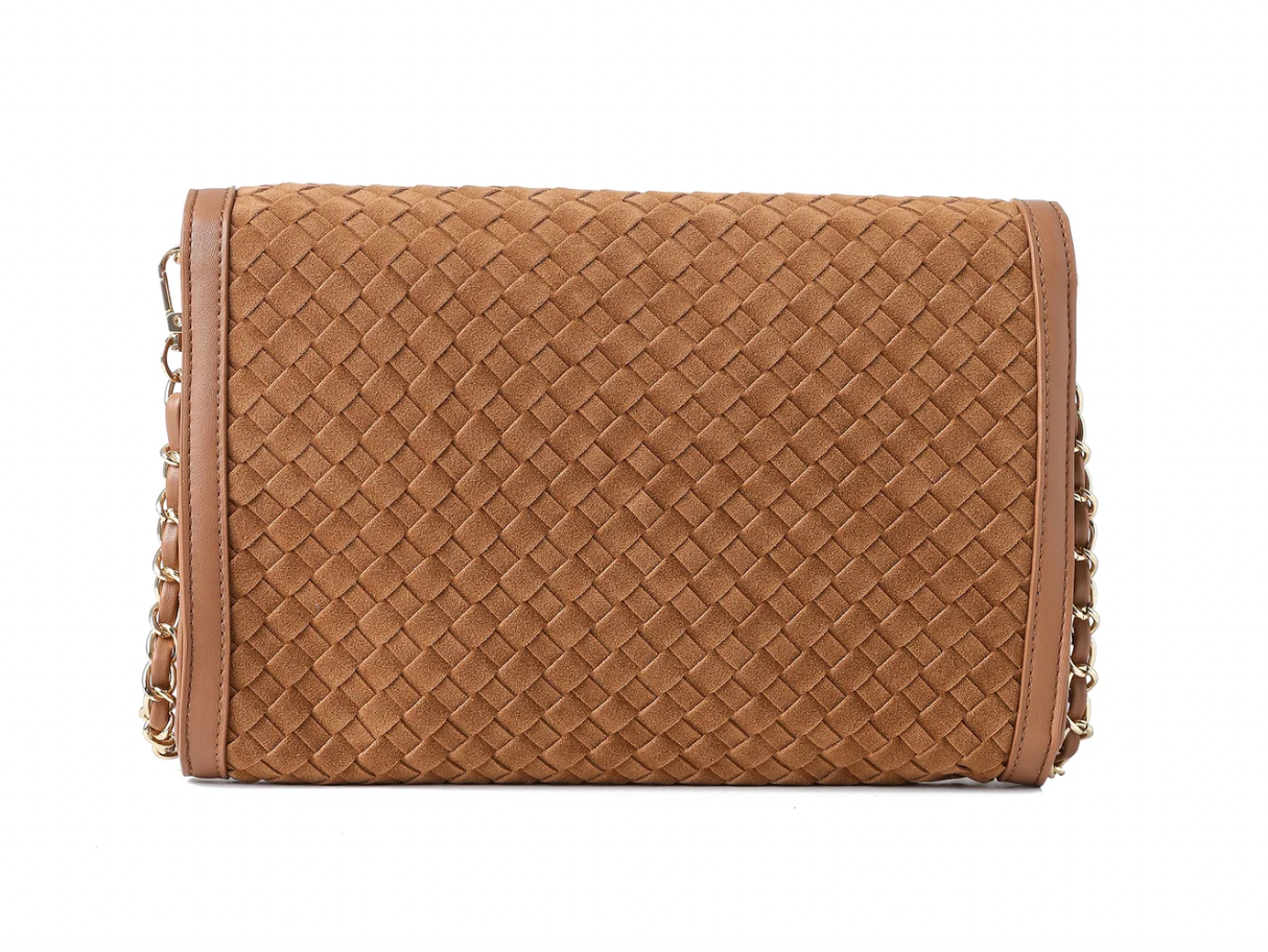 Beth Clutch- Woven Saddle Vegan Suede