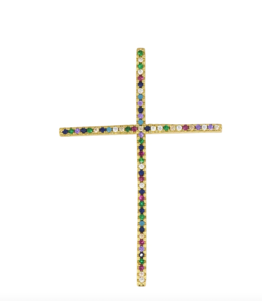 Slim Multicolor Pavé Cross Pendant