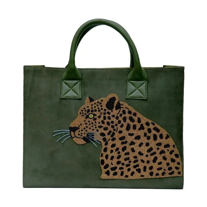 Custom Beaded Green Leopard Bag- Add Initials