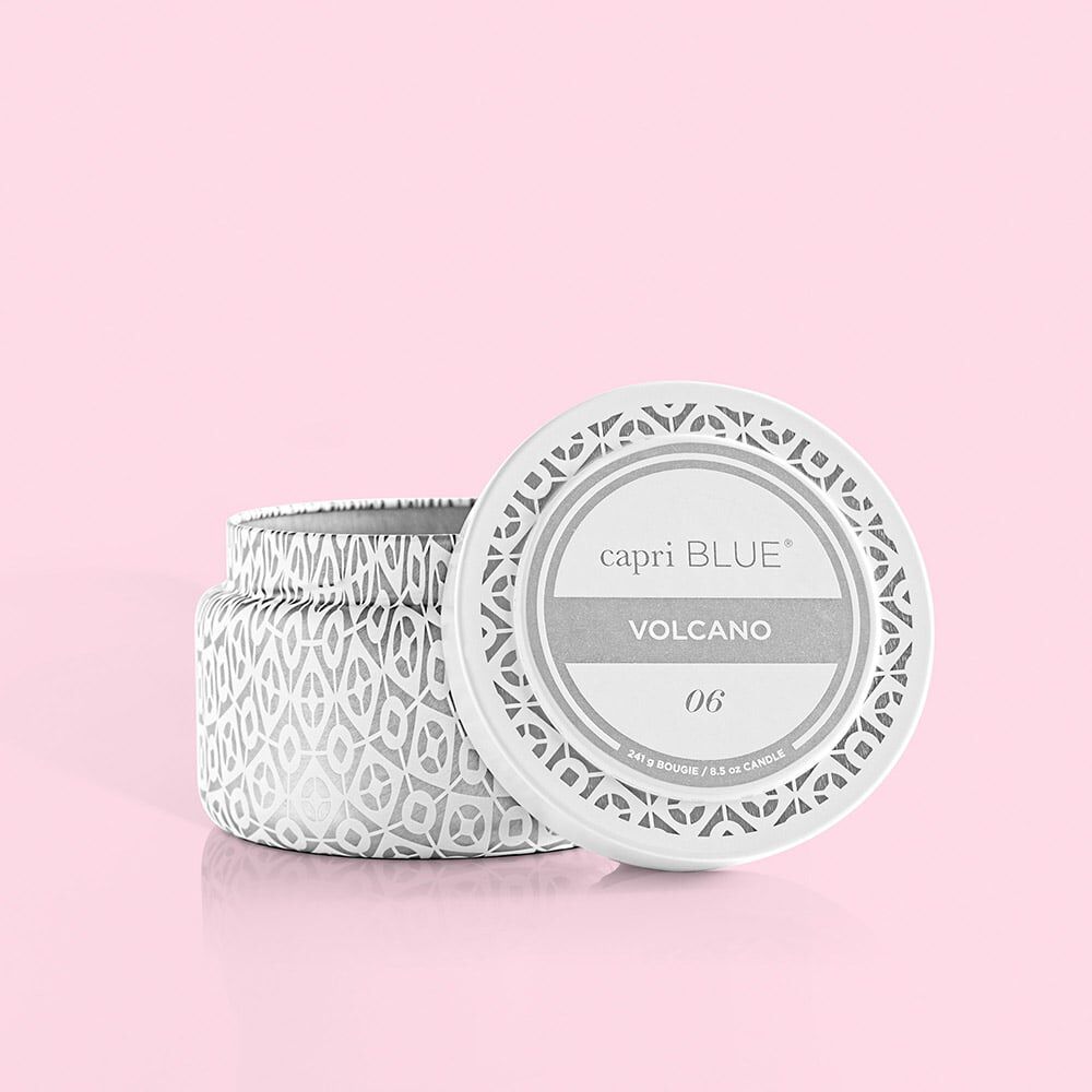 Volcano White Printed Candle Tin, 8.5 oz