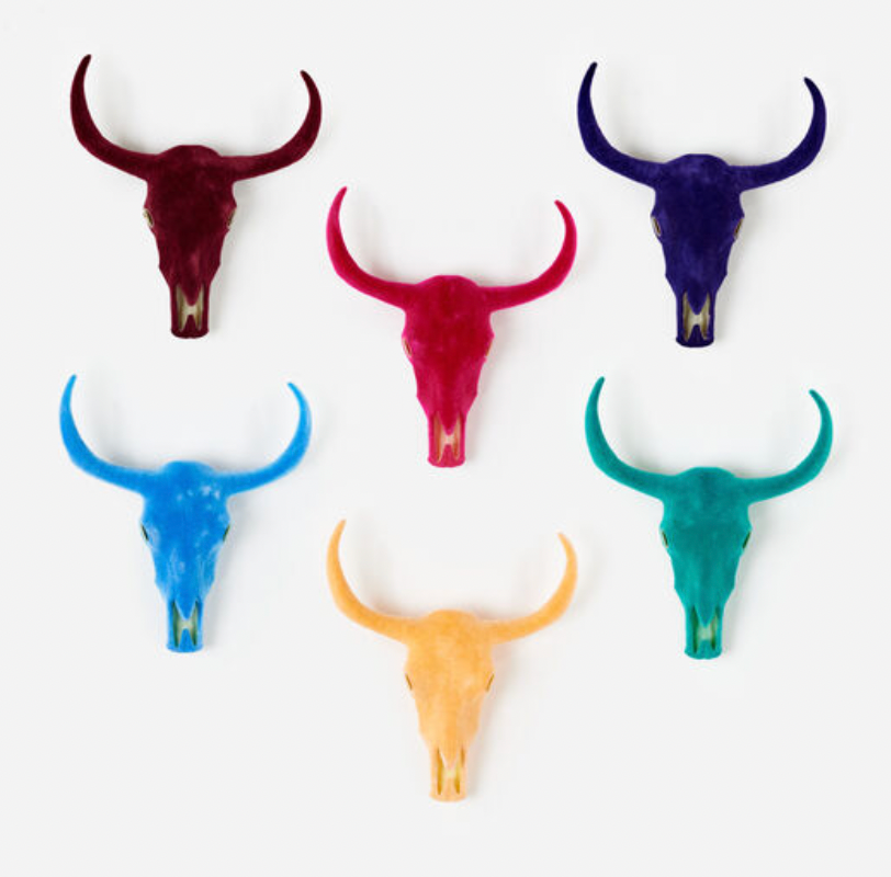 Flocked Longhorn Skull Wall Mount