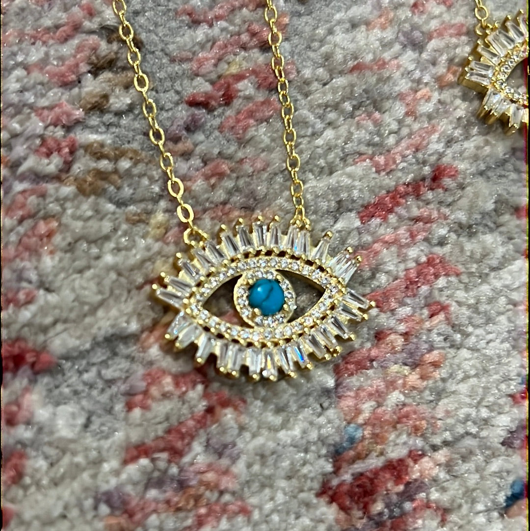 Turquoise and Crystal Evil Eye