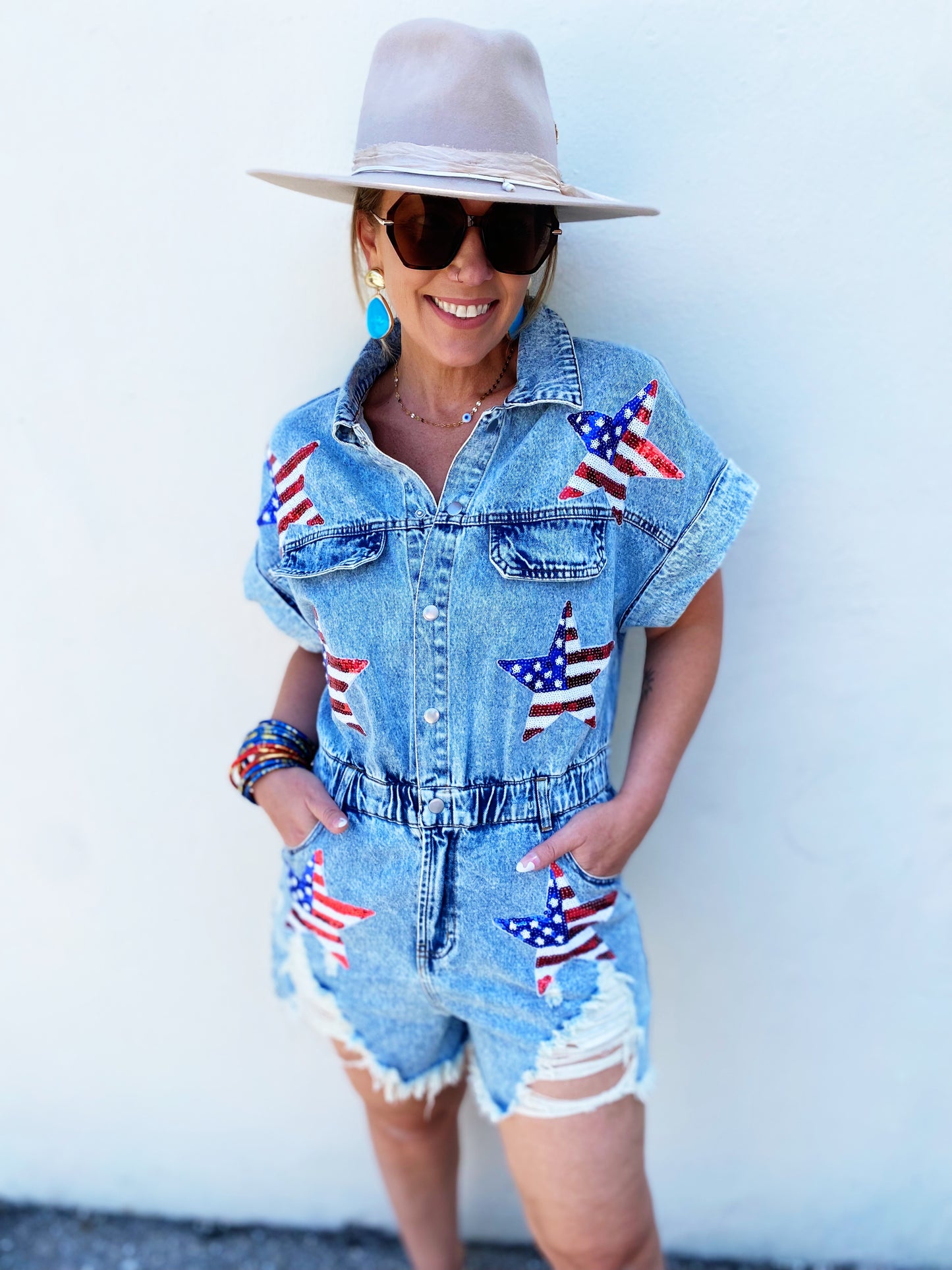 American Flag Washed Romper