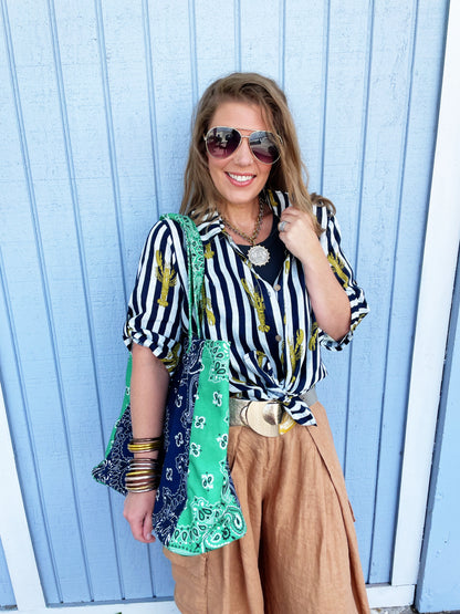 Bailey Bandana Tote Navy/Green (preorder shipping 6.2)