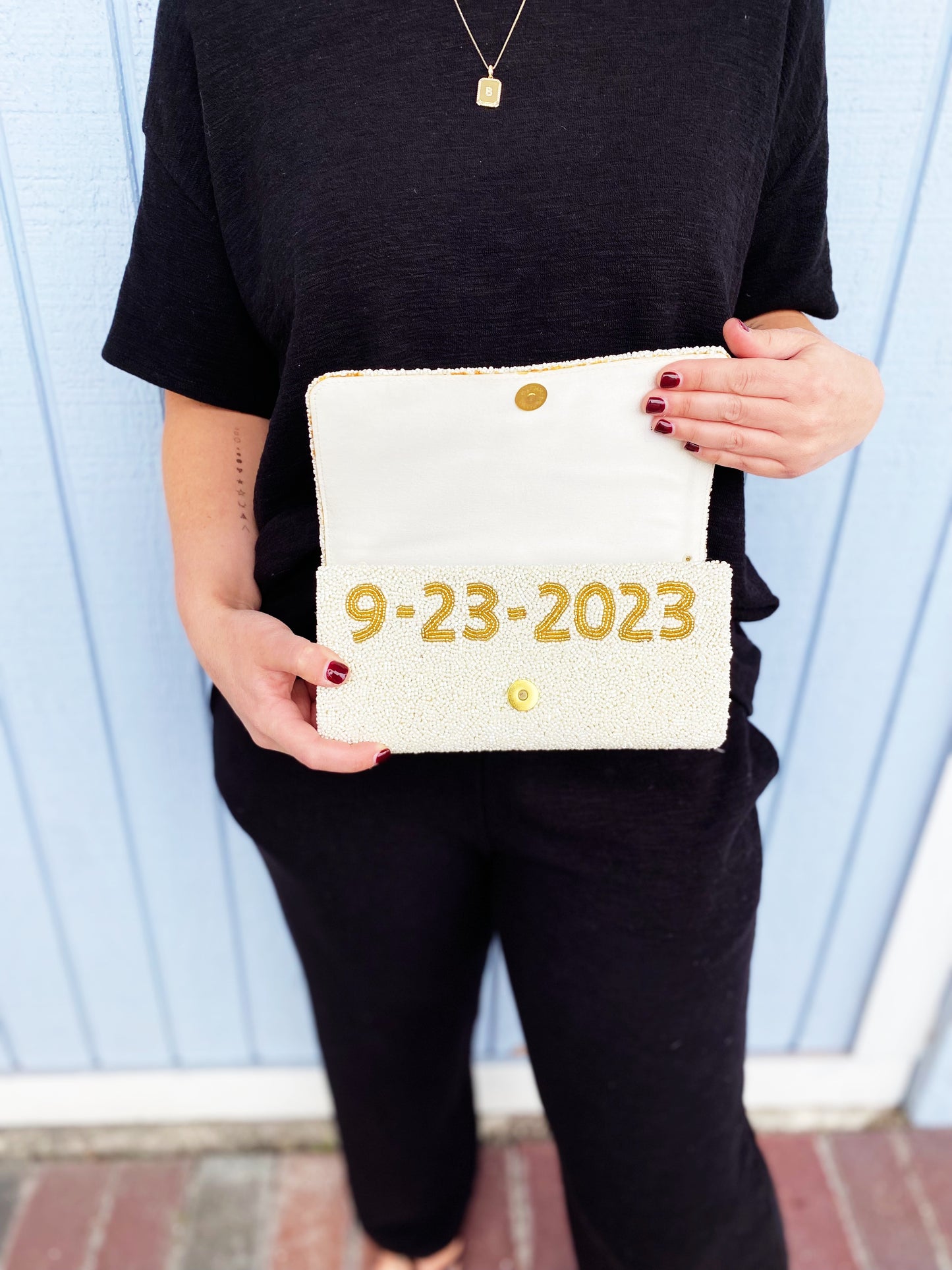 Custom Beaded Wedding Day Bag w/ Date