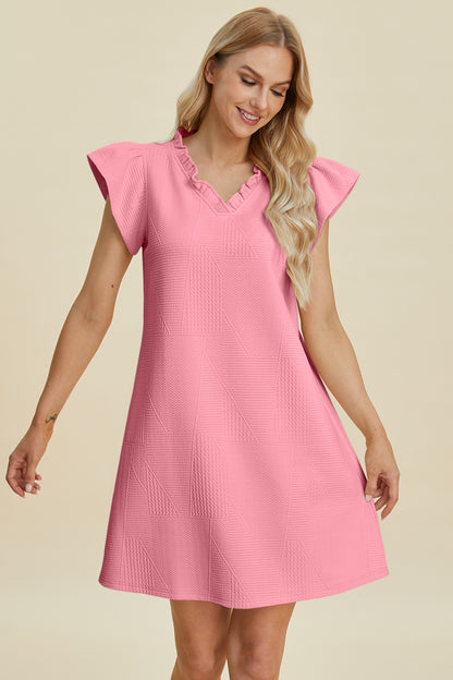 Ruffled V-Neck Cap Sleeve Dress PREORDER