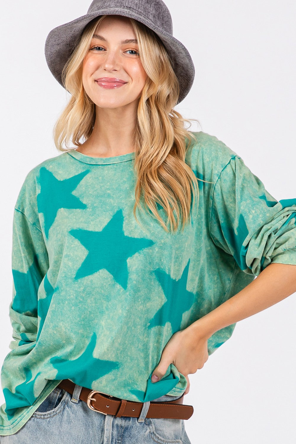 Mineral Wash Star Pattern T-Shirt