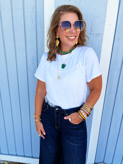 Linda Lace Layered Tee in White