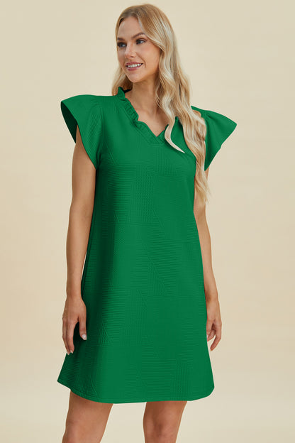 Ruffled V-Neck Cap Sleeve Dress PREORDER