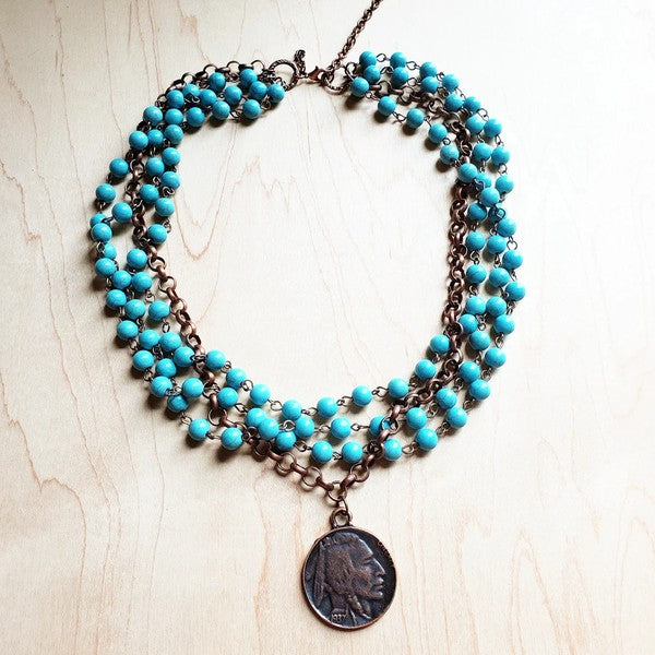 Blue Turquoise Collar Necklace with Indian Coin * Online only-ships from warehouse