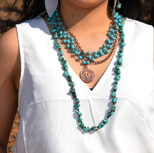 Blue Turquoise Collar Necklace with Indian Coin * Online only-ships from warehouse