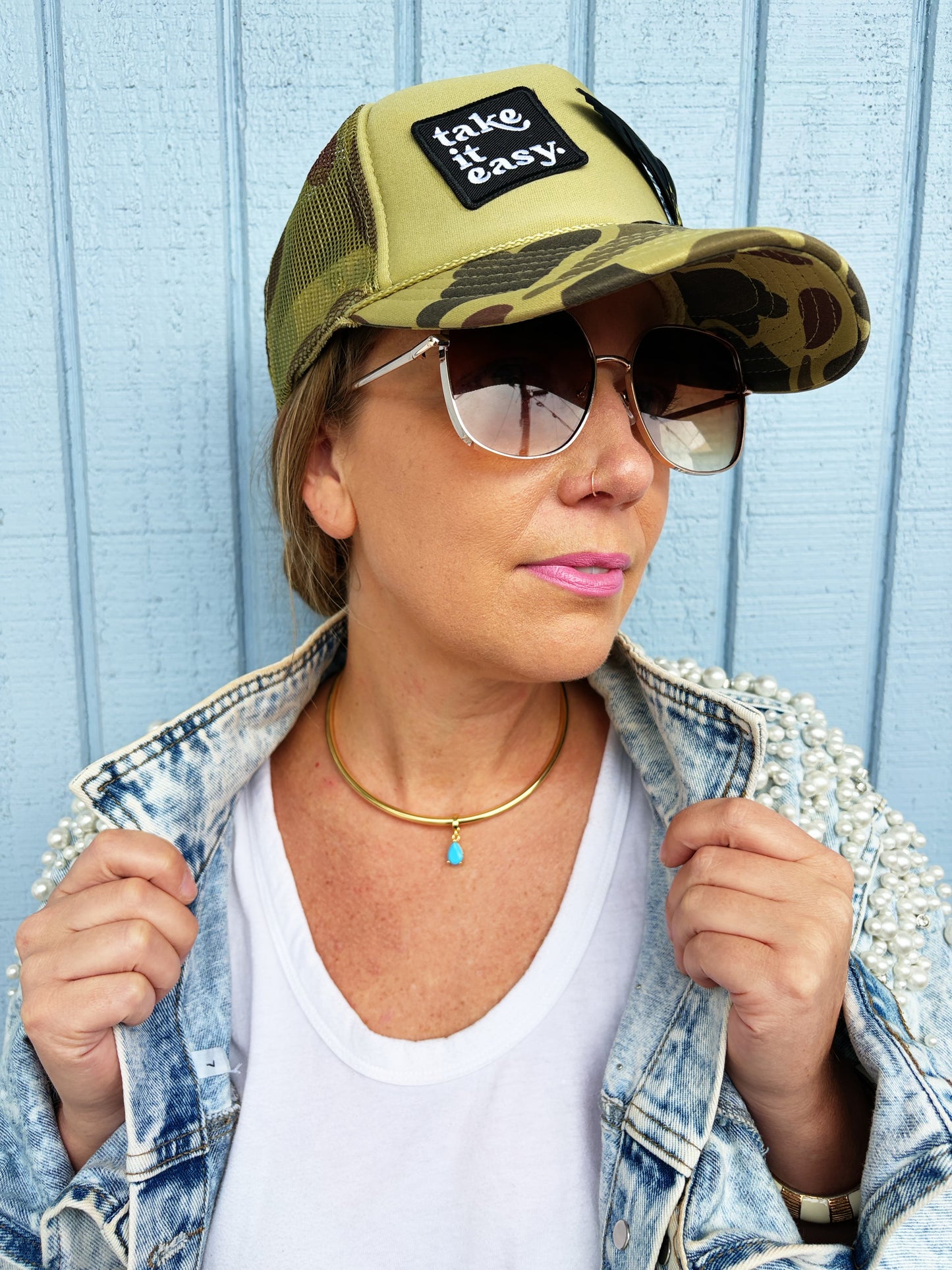 Cuff Necklace Turq Tear Drop