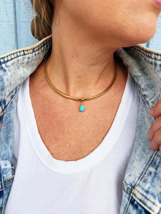 Cuff Necklace Turq Tear Drop