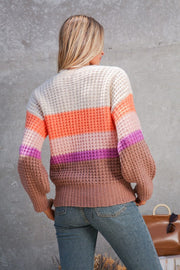 Waffle Stitch Multi Color Bold Striped Sweater