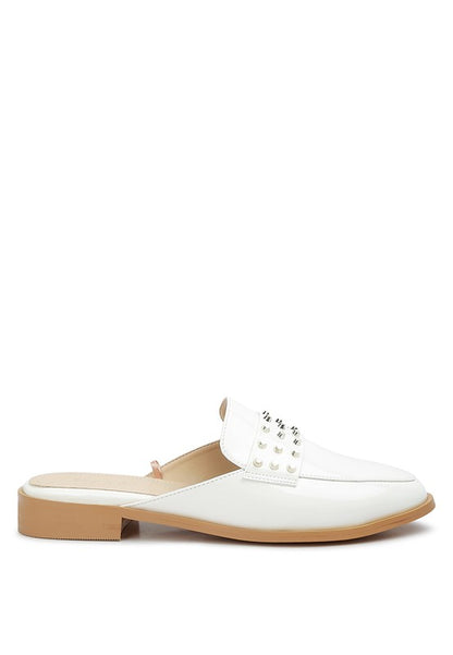 YASHTA Patent Studded Flat Mules