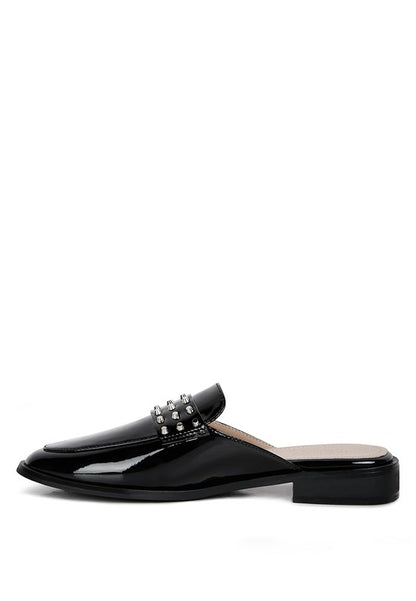 YASHTA Patent Studded Flat Mules