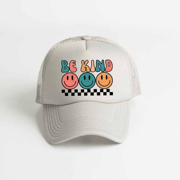 Checkered Be Kind Smiley Face Foam Trucker Hat