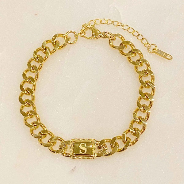 Uptown Cuban Chain Initial Bracelet