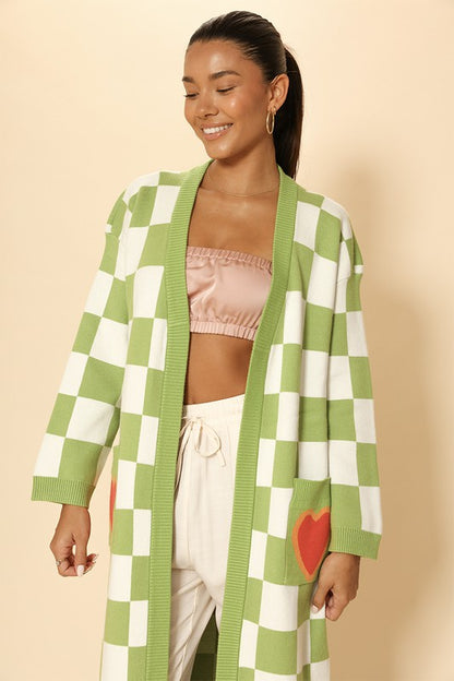 Long knit checkered cardigan * Online only-ships from warehouse