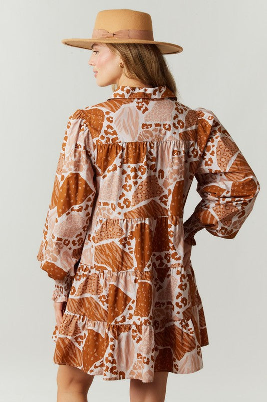 Camo Print Shirt Dress With Tiered Bottom