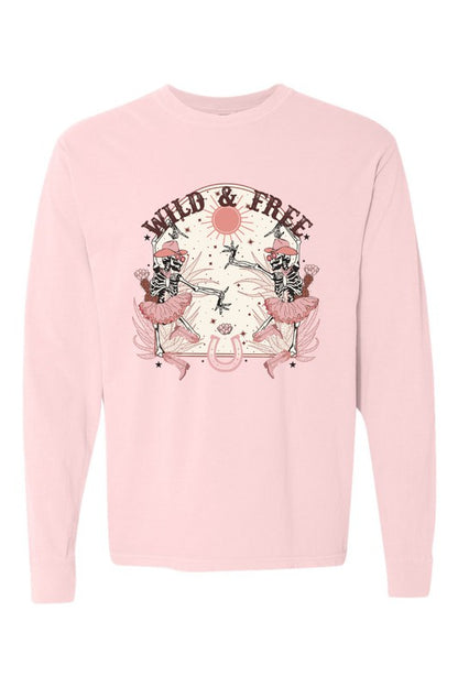 Wild and Free Skeletons Comfort Colors Long Sleeve in plus sizes