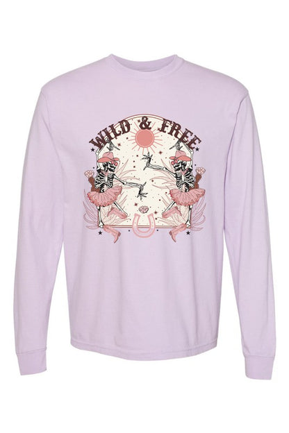 Wild and Free Skeletons Comfort Colors Long Sleeve in plus sizes
