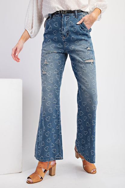 Heart Pattern Washed Denim Pants * FINAL SALE