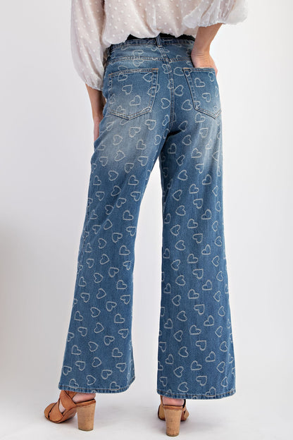 Heart Pattern Washed Denim Pants * FINAL SALE