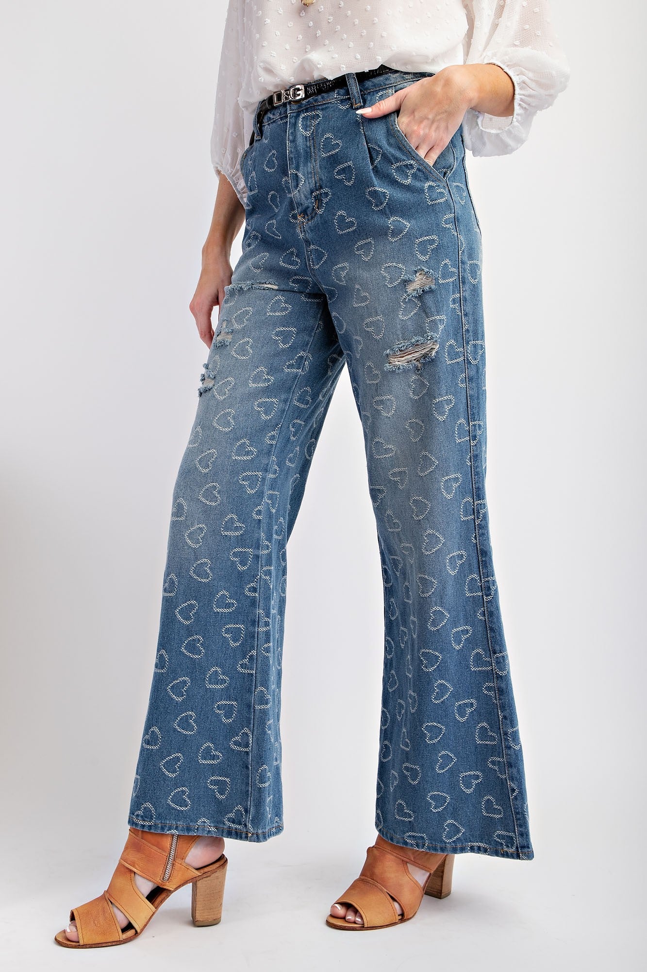 Heart Pattern Washed Denim Pants * FINAL SALE