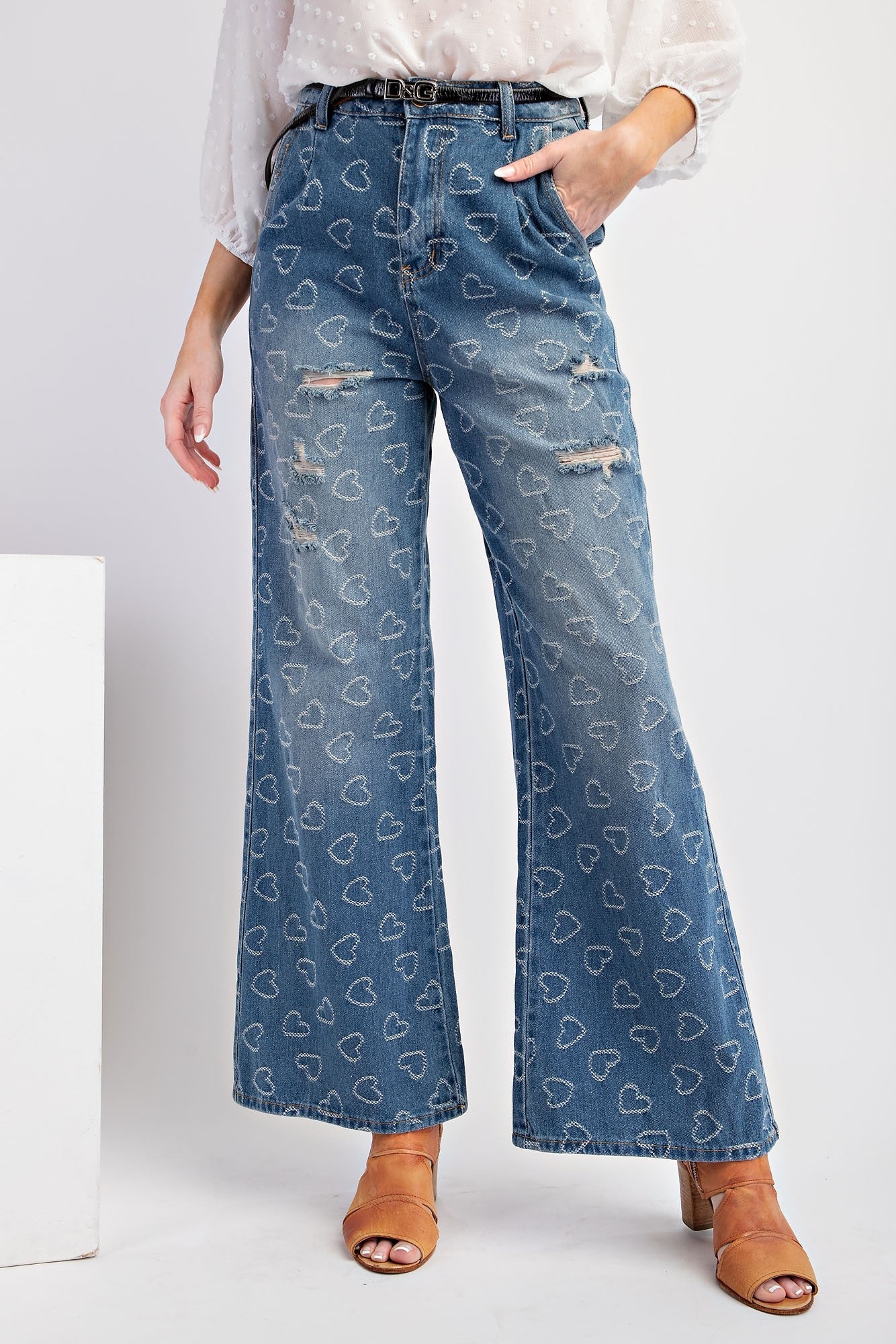 Heart Pattern Washed Denim Pants * FINAL SALE