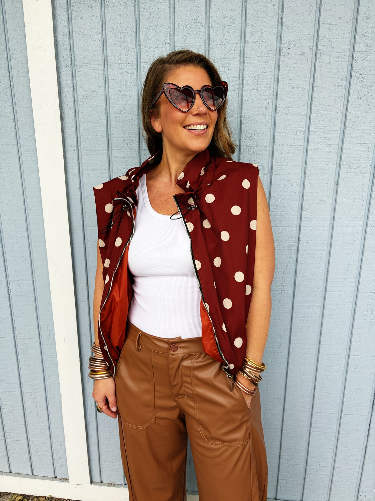Polly Polka Dot Vest - Burgandy