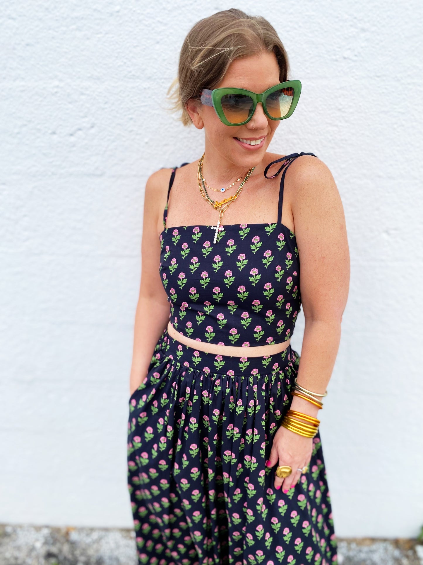Floral Crop Top and Skirt Set Medium