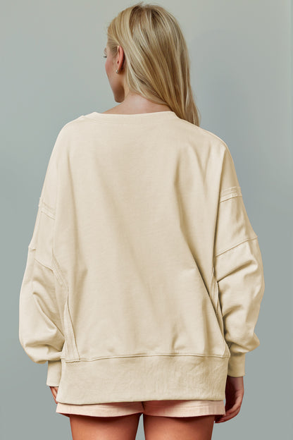 Slit Sequin Round Neck Long Sleeve Sweatshirt PREORDER