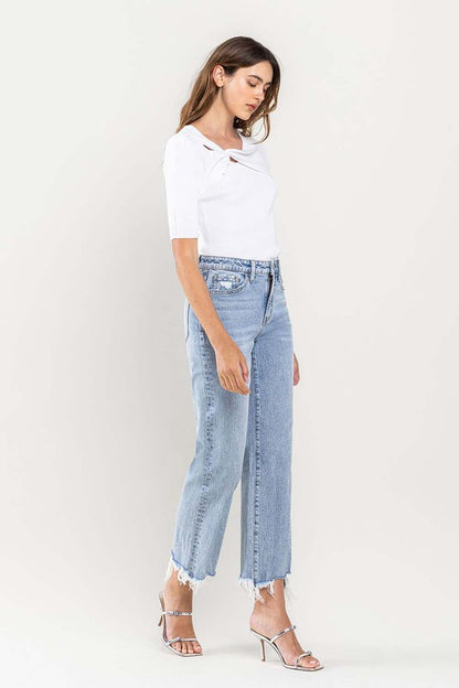 High Rise Distressed Hem Crop Dad Jeans