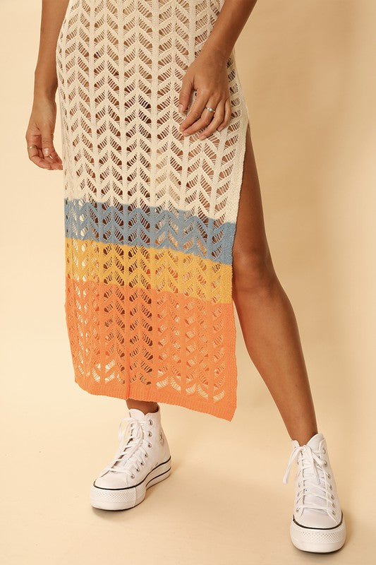 Open knit color block cover up * Online only-ships from warehouse